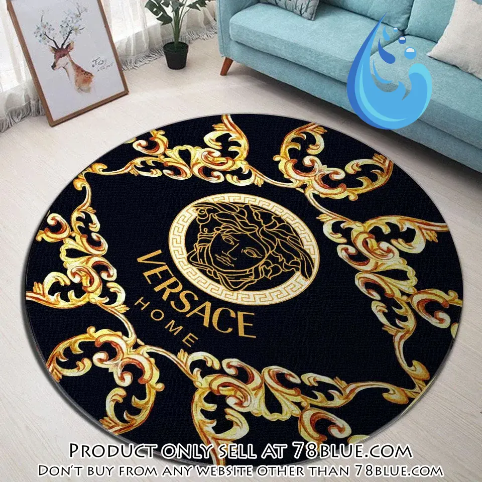 Versace medusa golden pattern black luxury brand fashion round rug carpet home decor special gift ldg 78b0541363